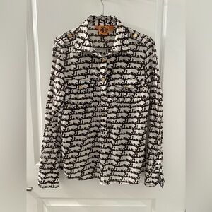 Tori Burch Women’s Long Sleeve Blouse | Brown White | 12